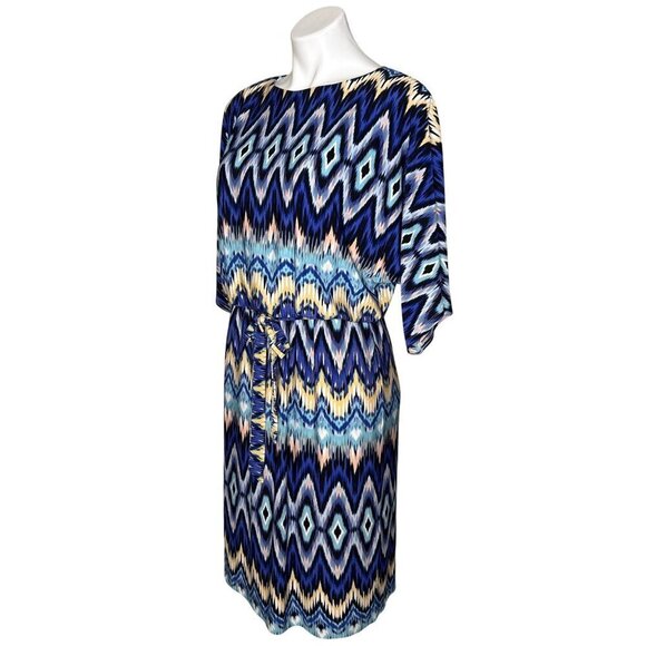 Chico's Nouveau Ikat Dress, Blue Multicolor Slit Sleeves Women's Size 1 (M) - Picture 9 of 13